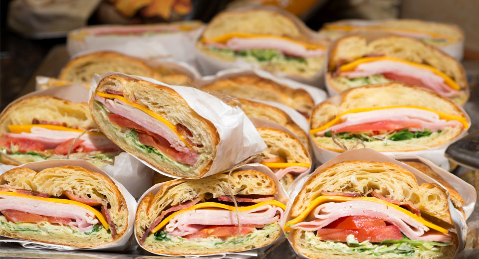 close up of platter of sandwiches